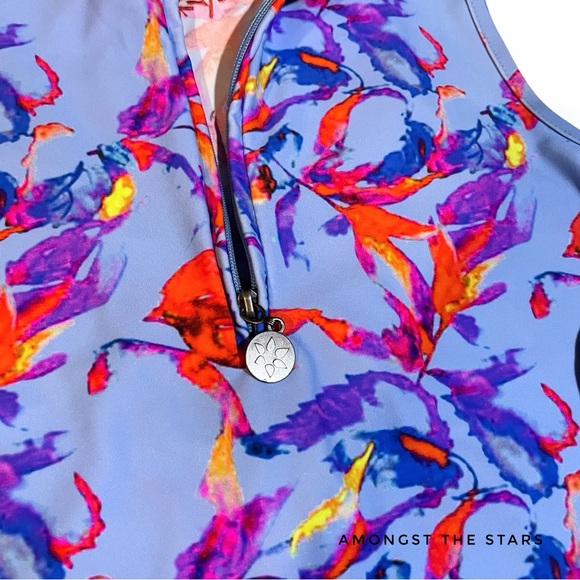 Tzu Tzu Bella Birdie Blue Sleeveless Quarter Zip Golf Top - Picture 3 of 6